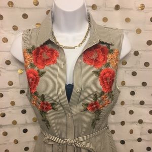 This navy blue and white stripe Privy dress with belt